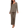 image:imagePrinStory Womens Pajama Sets Long Pjs Soft Lounge SetsFpleopard Khaki