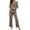 image:imagePrinStory Womens Pajama Sets Long Pjs Soft Lounge SetsFpleopard Khaki