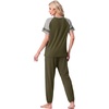 image:imagePrinStory Womens Pajama Sets Raglan Short Sleeve Pjs 2 Piece Lounge SetArmy Green