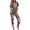 image:imagePrinStory Womens Pajama Sets Raglan Short Sleeve Pjs 2 Piece Lounge SetFpbig Leaf Pink