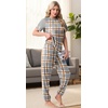 image:imagePrinStory Womens Pajama Sets Raglan Short Sleeve Pjs 2 Piece Lounge SetFpgray White Plaid