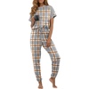 image:imagePrinStory Womens Pajama Sets Raglan Short Sleeve Pjs 2 Piece Lounge SetFpgray White Plaid