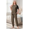 image:imagePrinStory Womens Pajama Sets Raglan Short Sleeve Pjs 2 Piece Lounge SetFpld Khaki
