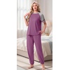 image:imagePrinStory Womens Pajama Sets Raglan Short Sleeve Pjs 2 Piece Lounge SetPurple Red