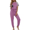 image:imagePrinStory Womens Pajama Sets Raglan Short Sleeve Pjs 2 Piece Lounge SetPurple Red