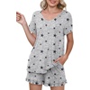 image:imagePrinStory Womens Pajama Sets Soft Pjs Set Lounge Set with Pockets S2XLBlack Star Gray