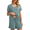 image:imagePrinStory Womens Pajama Sets Soft Pjs Set Lounge Set with Pockets S2XLHaze Blue