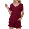 image:imagePrinStory Womens Pajama Sets Soft Pjs Set Lounge Set with Pockets S2XLWine Red
