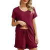 image:imagePrinStory Womens Pajama Sets Soft Pjs Set Lounge Set with Pockets S2XLWine Red