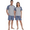 image:imageCouples Pajamas Set Short Sleeve Raglan Shirts and Shorts Lounge Sleepwear01gray Blue