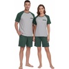 image:imageCouples Pajamas Set Short Sleeve Raglan Shirts and Shorts Lounge Sleepwear02green