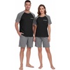 image:imageCouples Pajamas Set Short Sleeve Raglan Shirts and Shorts Lounge Sleepwear04dark Gray