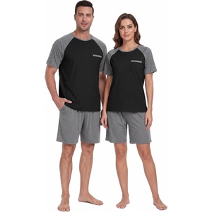 image:imageCouples Pajamas Set Short Sleeve Raglan Shirts and Shorts Lounge Sleepwear04dark Gray