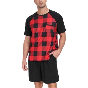 image:imageCouples Pajamas Set Short Sleeve Raglan Shirts and Shorts Lounge Sleepwear10black Red Gird