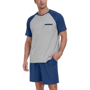 image:imageCouples Pajamas Set Short Sleeve Raglan Shirts and Shorts Lounge Sleepwear47dark Blue
