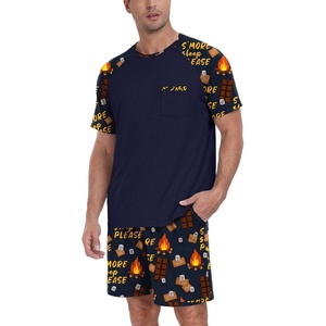 image:imageCouples Pajamas Set Short Sleeve Raglan Shirts and Shorts Lounge Sleepwear48navy Blue Chocolate