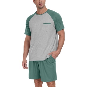 image:imageCouples Pajamas Set Short Sleeve Raglan Shirts and Shorts Lounge Sleepwear49haze Blue