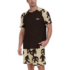 image:imageCouples Pajamas Set Short Sleeve Raglan Shirts and Shorts Lounge Sleepwear50khaki Ape Man