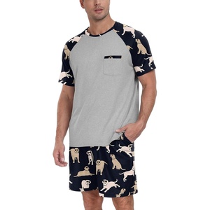 image:imageCouples Pajamas Set Short Sleeve Raglan Shirts and Shorts Lounge Sleepwear51navy Blue White Dog