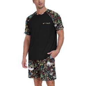 image:imageCouples Pajamas Set Short Sleeve Raglan Shirts and Shorts Lounge Sleepwear53black Sloth