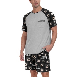 image:imageCouples Pajamas Set Short Sleeve Raglan Shirts and Shorts Lounge Sleepwear54black Brown Bear