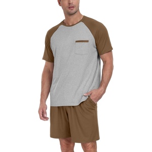 image:imageCouples Pajamas Set Short Sleeve Raglan Shirts and Shorts Lounge Sleepwear55brown