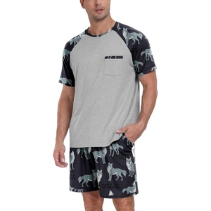 image:imageCouples Pajamas Set Short Sleeve Raglan Shirts and Shorts Lounge Sleepwear56dark Gray Wolf
