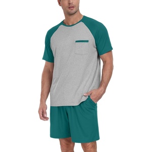 image:imageCouples Pajamas Set Short Sleeve Raglan Shirts and Shorts Lounge Sleepwear57emerald Blue