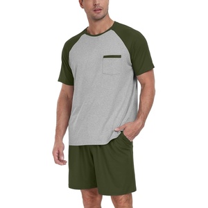 image:imageCouples Pajamas Set Short Sleeve Raglan Shirts and Shorts Lounge Sleepwear60olive Green