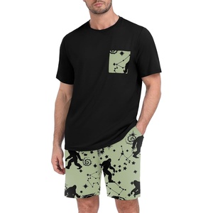image:imageCouples Pajamas Set Short Sleeve Raglan Shirts and Shorts Lounge SleepwearFp Apricot Ape Man