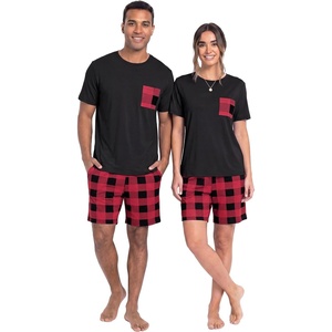 image:imageCouples Pajamas Set Short Sleeve Raglan Shirts and Shorts Lounge SleepwearFp Red Plaid