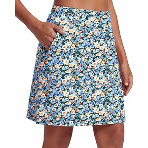 image:imagePrinStory 19 Tennis Skirt for Women Athletic Skort with Zipper PocketsOrange Blue Flower