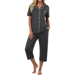 image:imagePrinStory Capri Pajamas for Womens Button Down PjsDark Gray