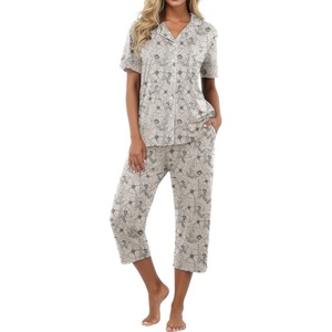 image:imagePrinStory Capri Pajamas for Womens Button Down PjsFpapricot Periwinkle