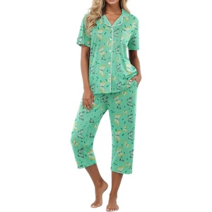 image:imagePrinStory Capri Pajamas for Womens Button Down PjsFpgreen Butterfly