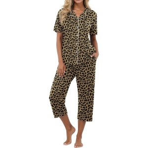 image:imagePrinStory Capri Pajamas for Womens Button Down PjsFpld Khaki