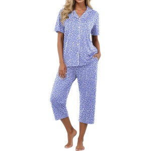 image:imagePrinStory Capri Pajamas for Womens Button Down PjsFpspot Blue