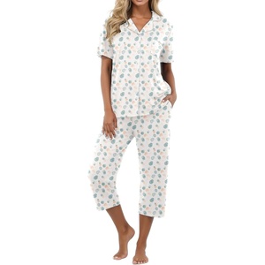 image:imagePrinStory Capri Pajamas for Womens Button Down PjsFpwhite Color Block