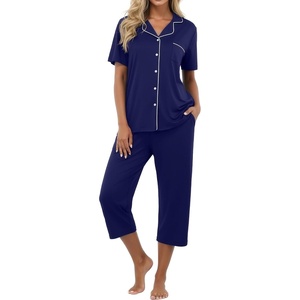 image:imagePrinStory Capri Pajamas for Womens Button Down PjsNavy Blue