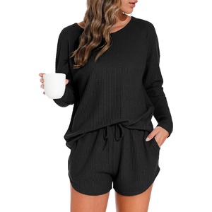 image:imagePrinStory Pajamas Set for Women Waffle Knit Lounge Sets S4XLBlack