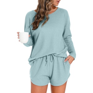 image:imagePrinStory Pajamas Set for Women Waffle Knit Lounge Sets S4XLBlue Green