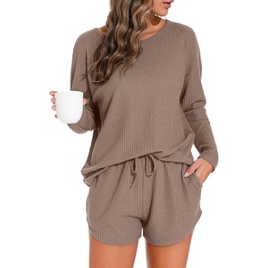 image:imagePrinStory Pajamas Set for Women Waffle Knit Lounge Sets S4XLKhaki