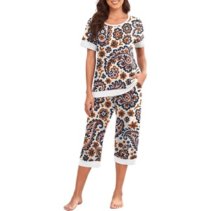 image:imagePrinStory Pajamas for Women Set Capri Pjs Soft Lounge Sets S4XLFppl Orange Paisley