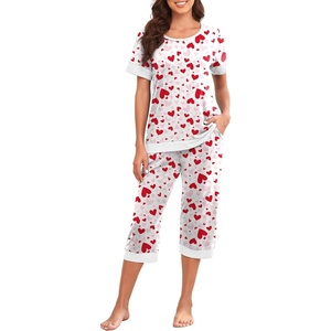 image:imagePrinStory Pajamas for Women Set Capri Pjs Soft Lounge Sets S4XLFpwhite Red Heart