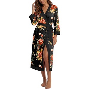 image:imagePrinStory Robes for Women Long Soft Robe Lightweight Bathrobe S2XLRed Brown Black