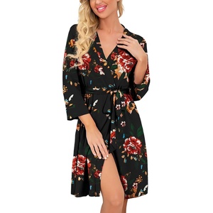 image:imagePrinStory Robes for Women Short Knit Bathrobe S2XLB03 Fpbrown Black