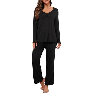 image:imagePrinStory Womens Pajama Sets Long Pjs Soft Lounge SetsBlack