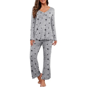 image:imagePrinStory Womens Pajama Sets Long Pjs Soft Lounge SetsBlack Star Gray