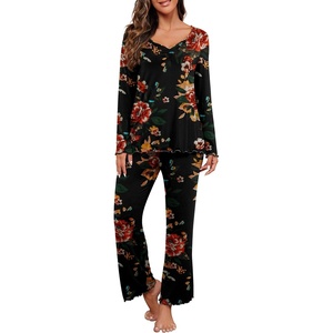 image:imagePrinStory Womens Pajama Sets Long Pjs Soft Lounge SetsFpbrown Black