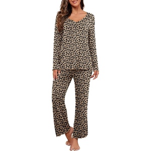 image:imagePrinStory Womens Pajama Sets Long Pjs Soft Lounge SetsFpleopard Khaki